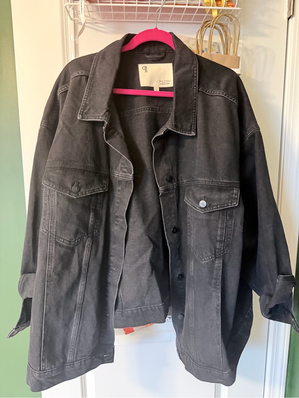 Pilcro Washed Black Oversized Denim Jacket